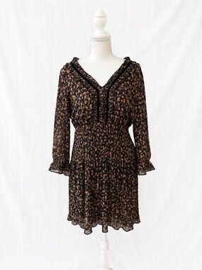 Dex Black Floral Smocked Waist Long Sleeve Dress